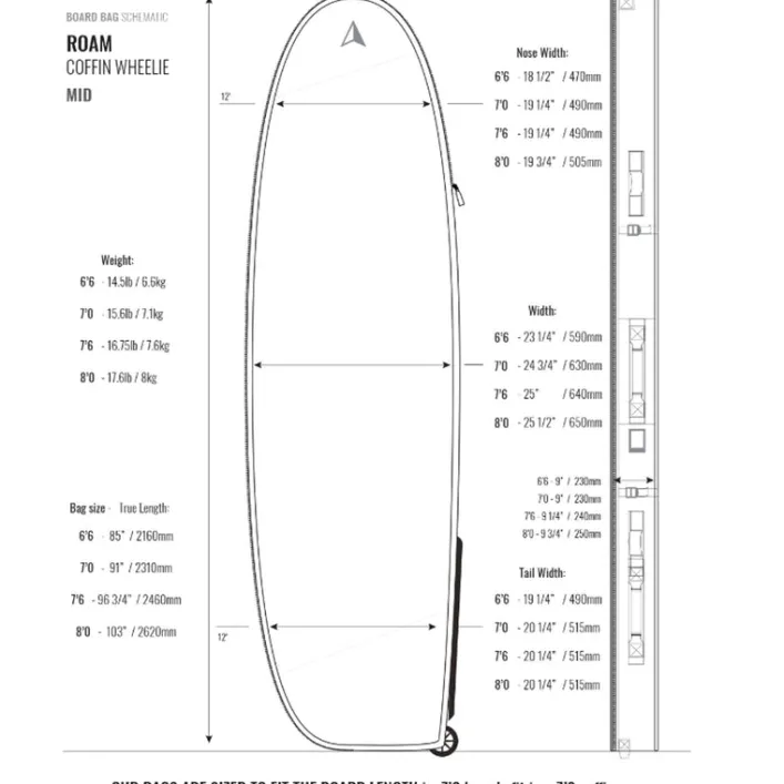 ROAM Boardbag Surfboard Coffin Wheelie 7.6