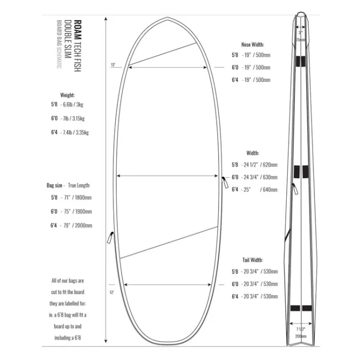 ROAM Boardbag Surfboard Tech Bag Doppel Fish 6.4